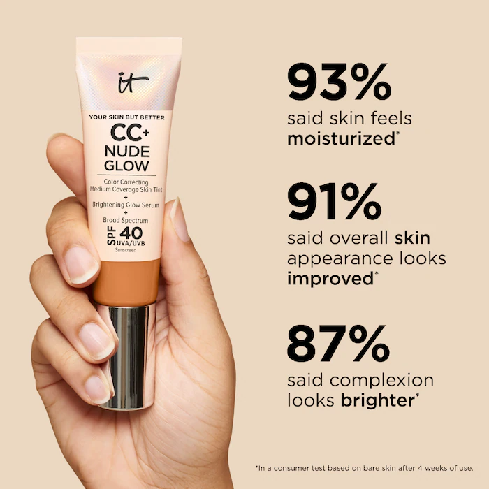 IT Cosmetics  CC+ Nude Glow Lightweight Foundation + Glow Serum with SPF 40 and NiacinamideColor: Light - light complexion with warm yellow undertone - Image 4